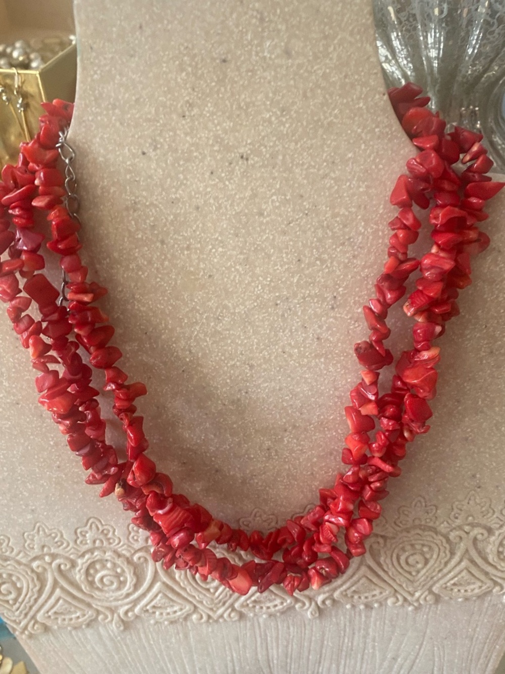 VTG Handmade Gen Stones Triple Strand Necklace